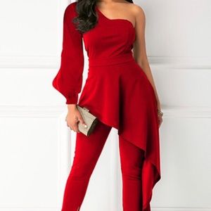 Red One-Arm Jumpsuit